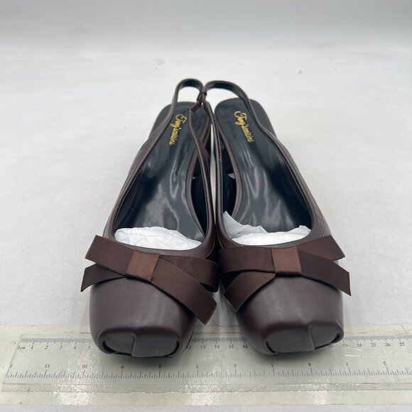 Tang'scuisins Brown Slingback Bow Knot Sandals Square Toe Block Low Heels Pump - Picture 3 of 8